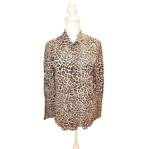 Johnny Was Leopard Print Silk Button-Down Shirt, Small NWT